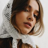 Hand-crocheted Cotton Lace Headwrap: Milky White Triangle Scarf