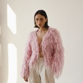 Beige Knitted Alpaca Cardigan: Women's Merino Wool Cropped Jacket