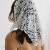 Hand-crocheted Cotton Lace Headwrap: Milky White Triangle Scarf