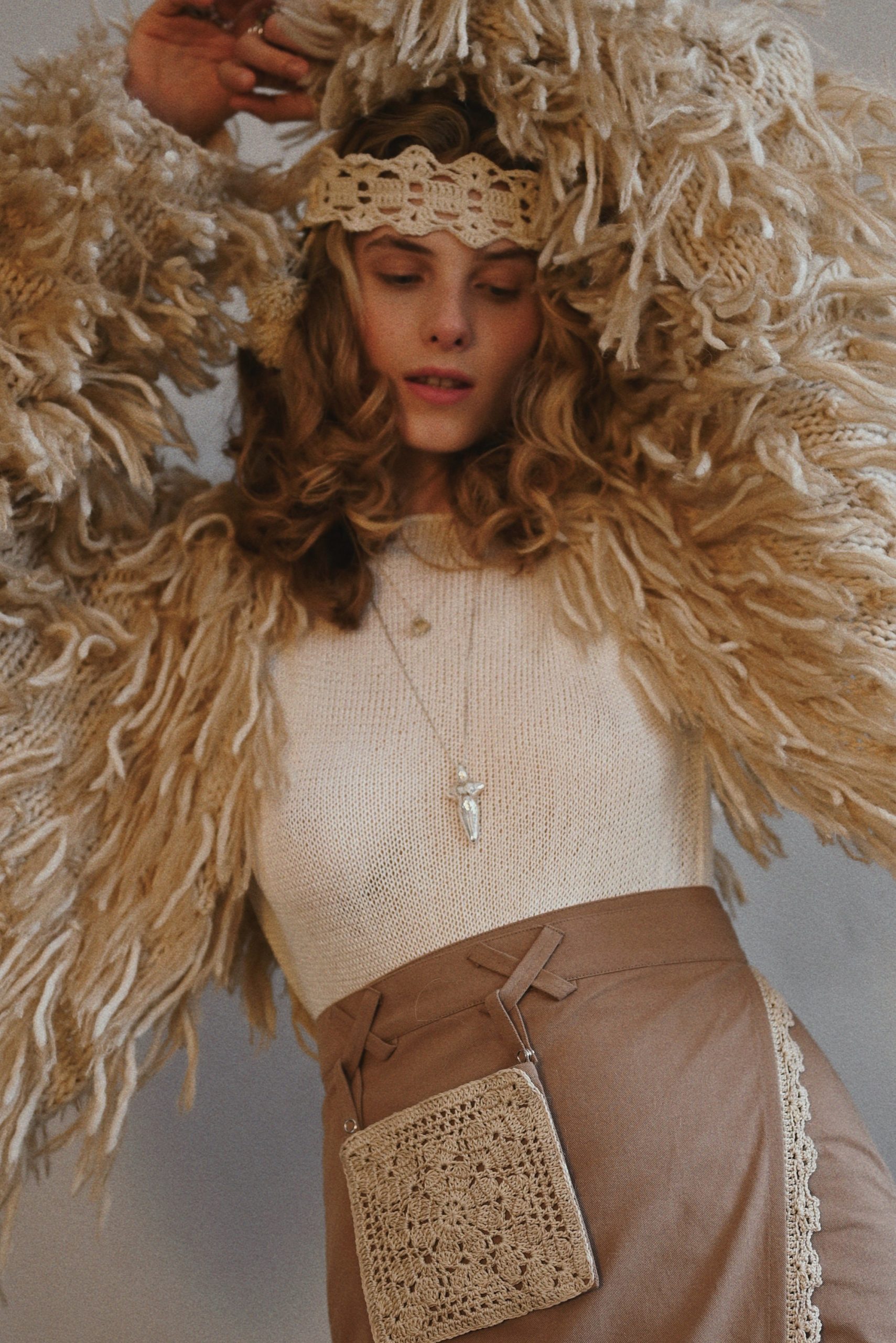 Beige Knitted Alpaca Cardigan: Women's Merino Wool Cropped Jacket