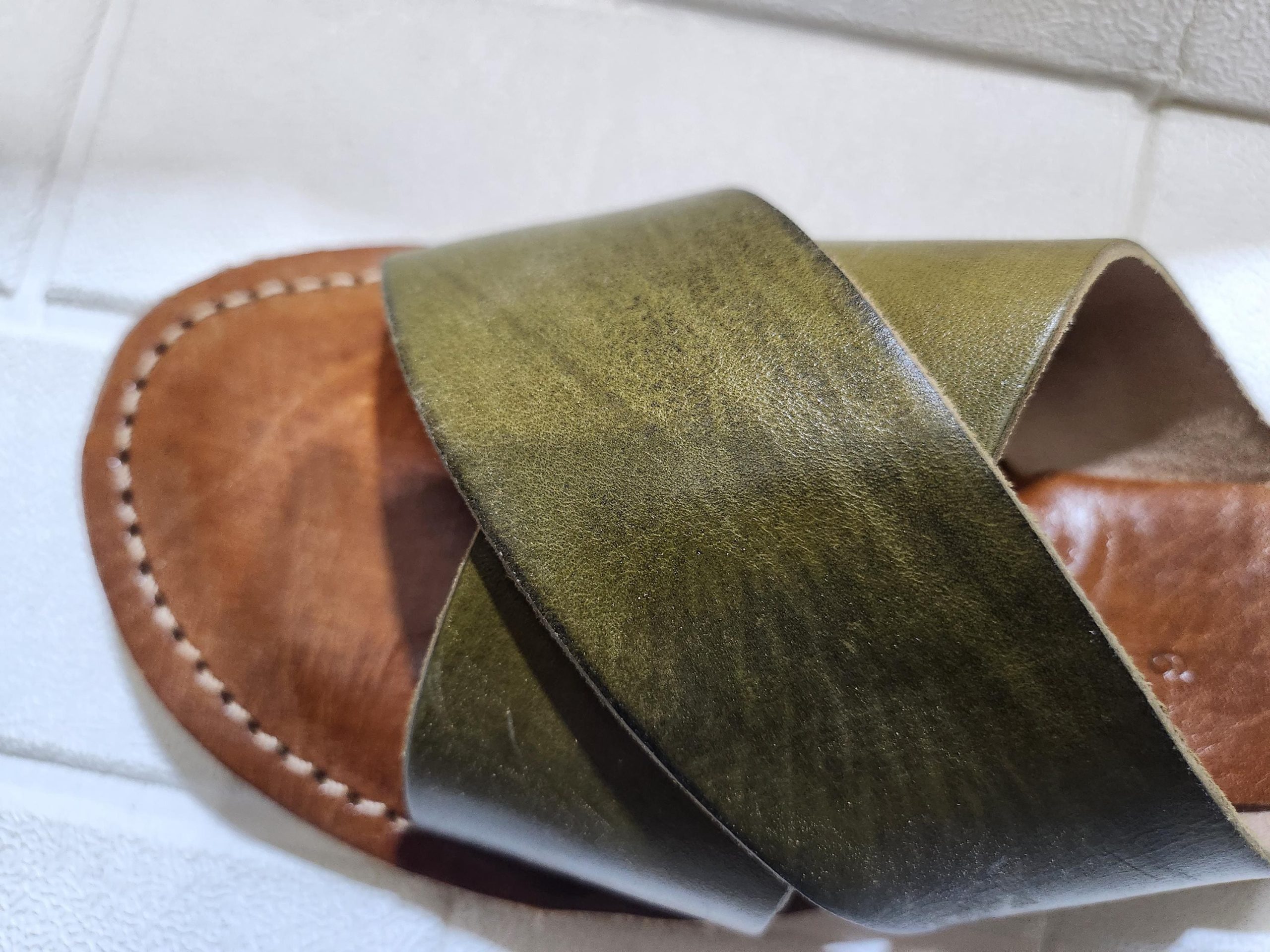 Handmade Moroccan Leather Sandals For Women – Green Slip On Summer Sandals – Beach Shoes – Leather Sandal Women – Women Summer Shoes