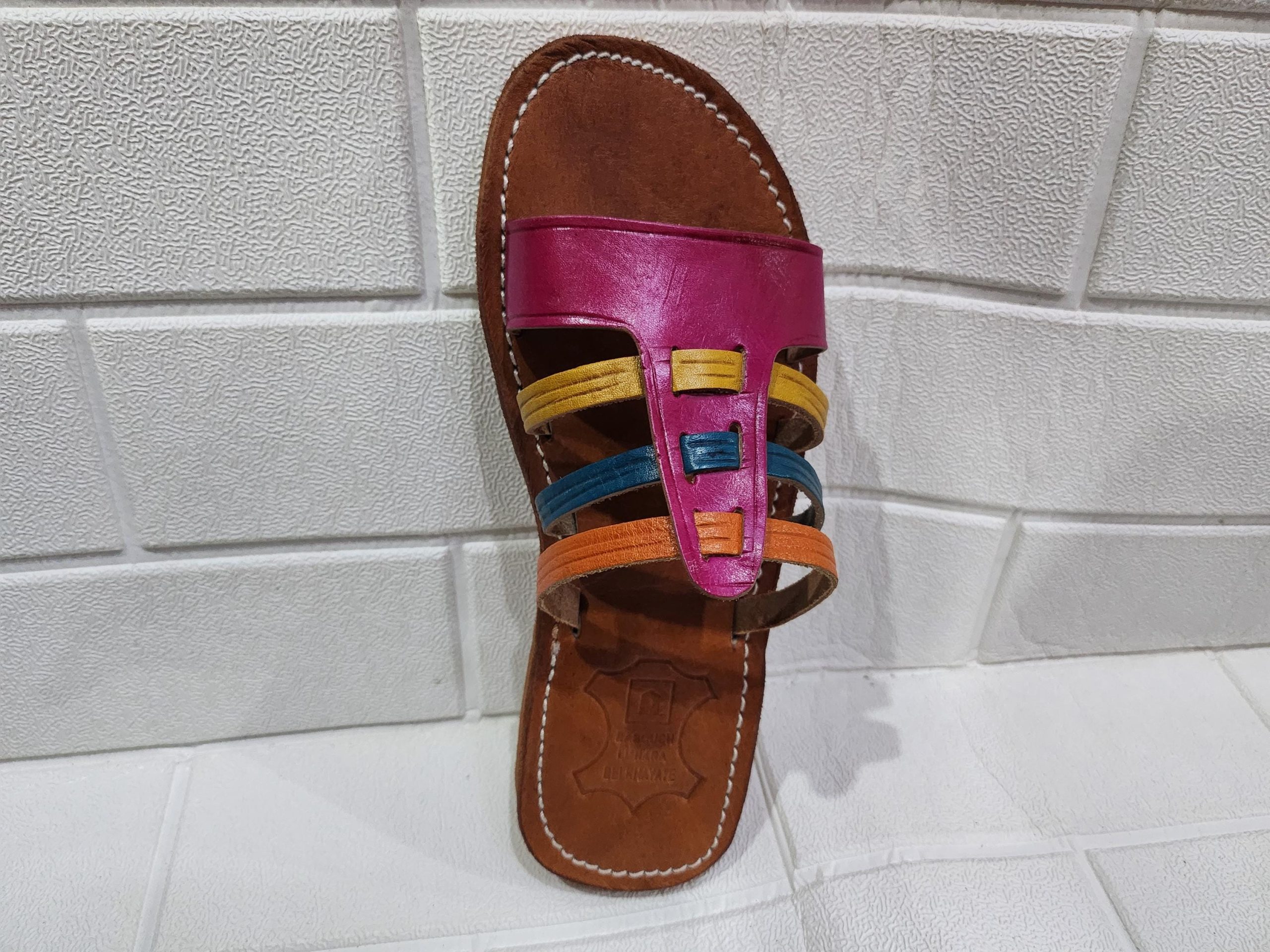 Handmade Moroccan Multicolor Leather Sandals For Women – Colorful Summer Flats – Boho Strappy Design – Traditional Artisan Slides