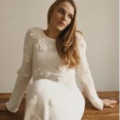 Handmade White Crochet Long Dress With Flowers, Boho Wedding Dress