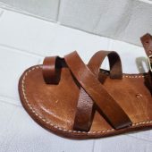 Handmade Moroccan Leather Sandals For Women – Brown Toe Loop Flat Sandals – Genuine Leather Summer Shoes – Buckle Strap Design