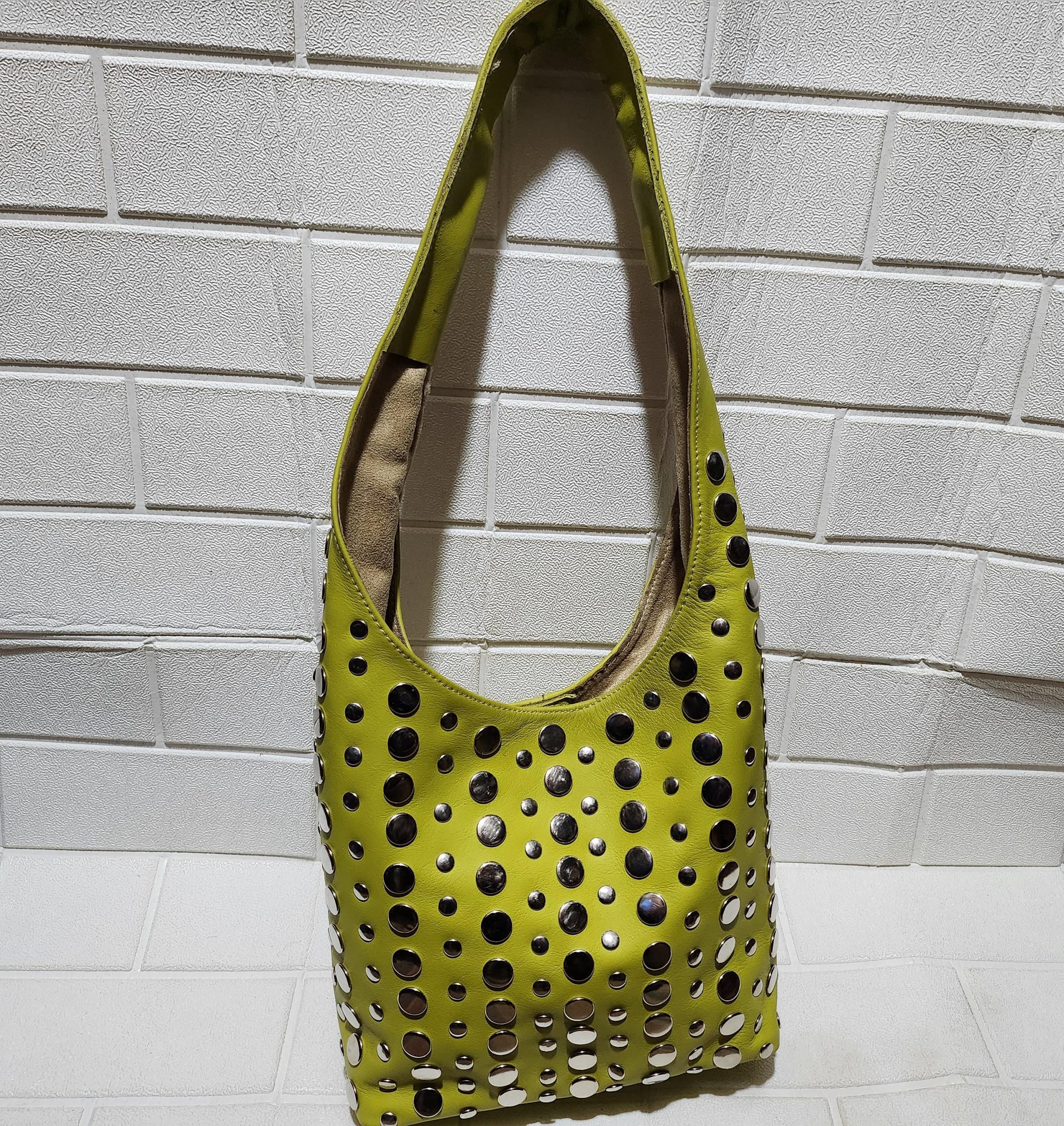 Moroccan Leather Tote – Pistachio Green Studded Shoulder Bag | Handmade Boho Purse | Artisan Shopper | Large & Small Sizes Available