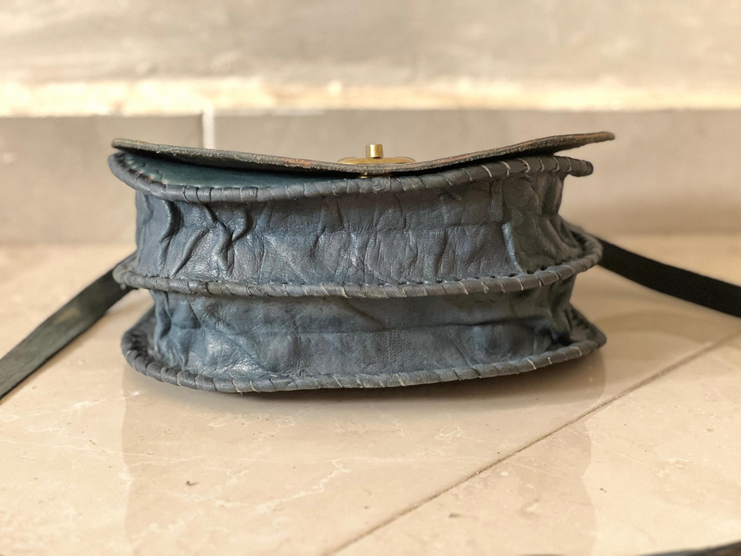 Handmade Moroccan Leather Crossbody Bag – Tooled Floral Carving Saddle Purse – Boho Vintage Shoulder Bag – Artisan Cowhide Leather Handbag