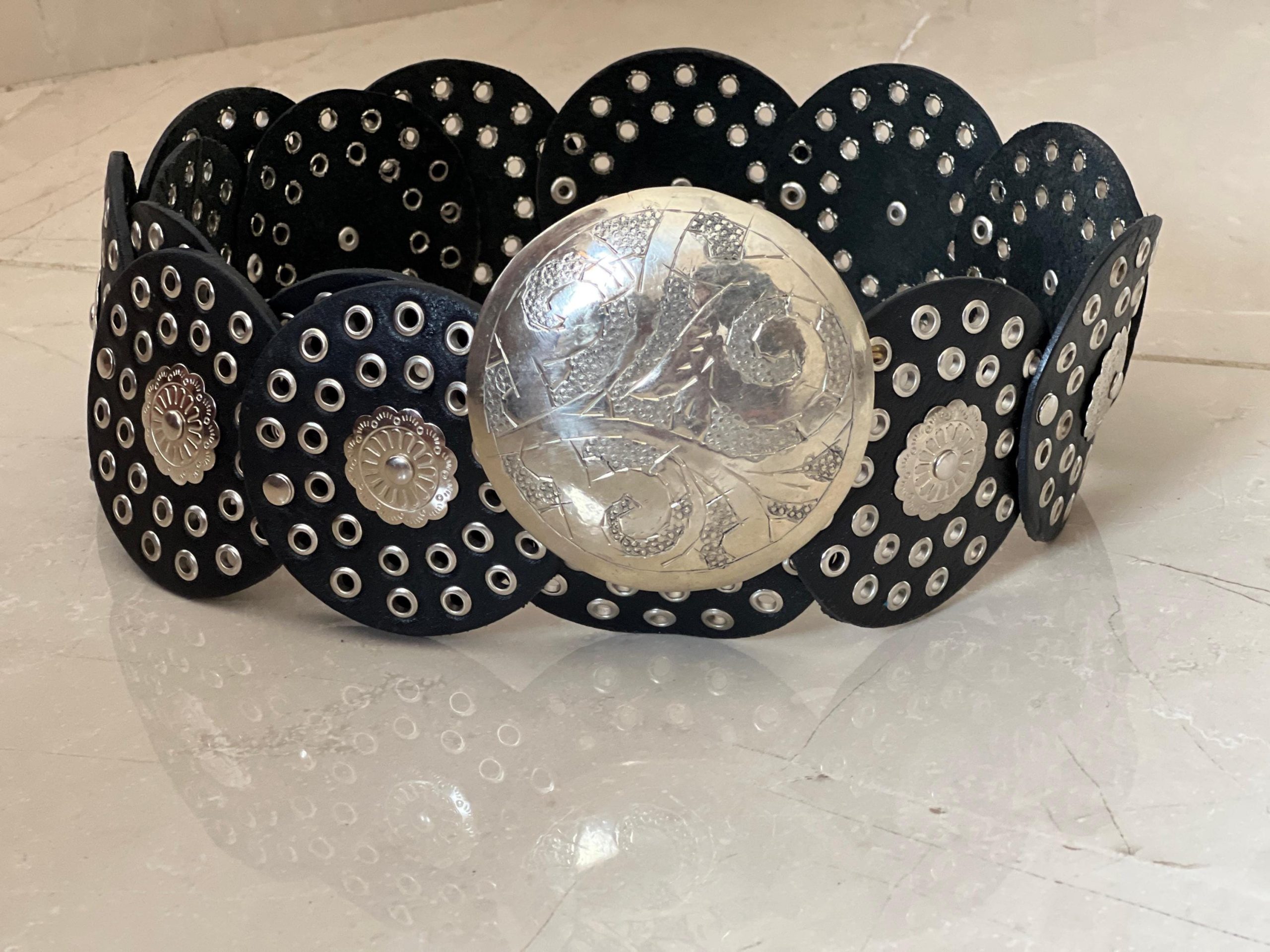 Handmade Moroccan Leather Belt – Vintage Silver Buckle Gothic Boho Gift