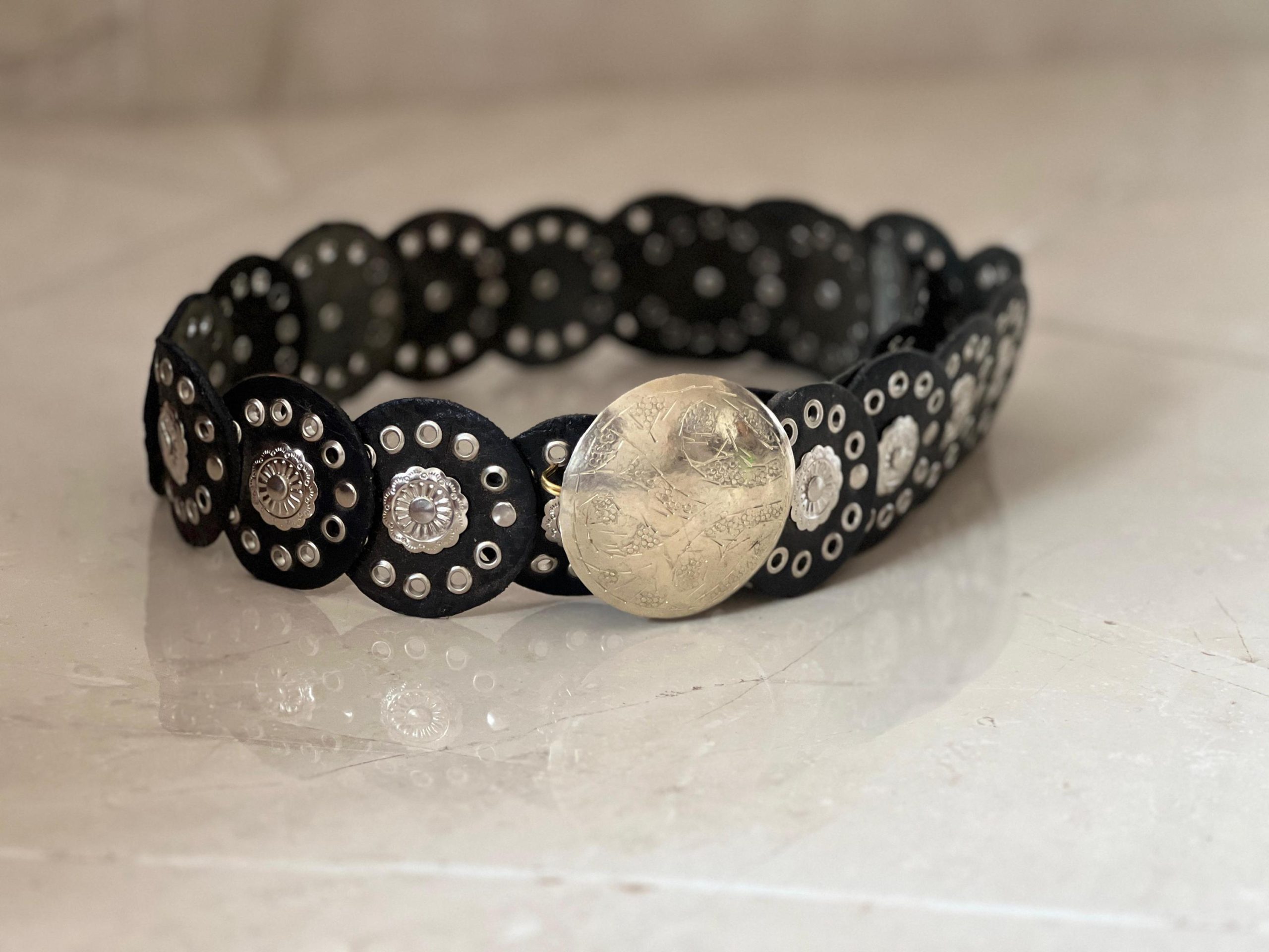 Vintage Moroccan Leather Concho Belt – Wide Studded Waist Belt For Women Halloween