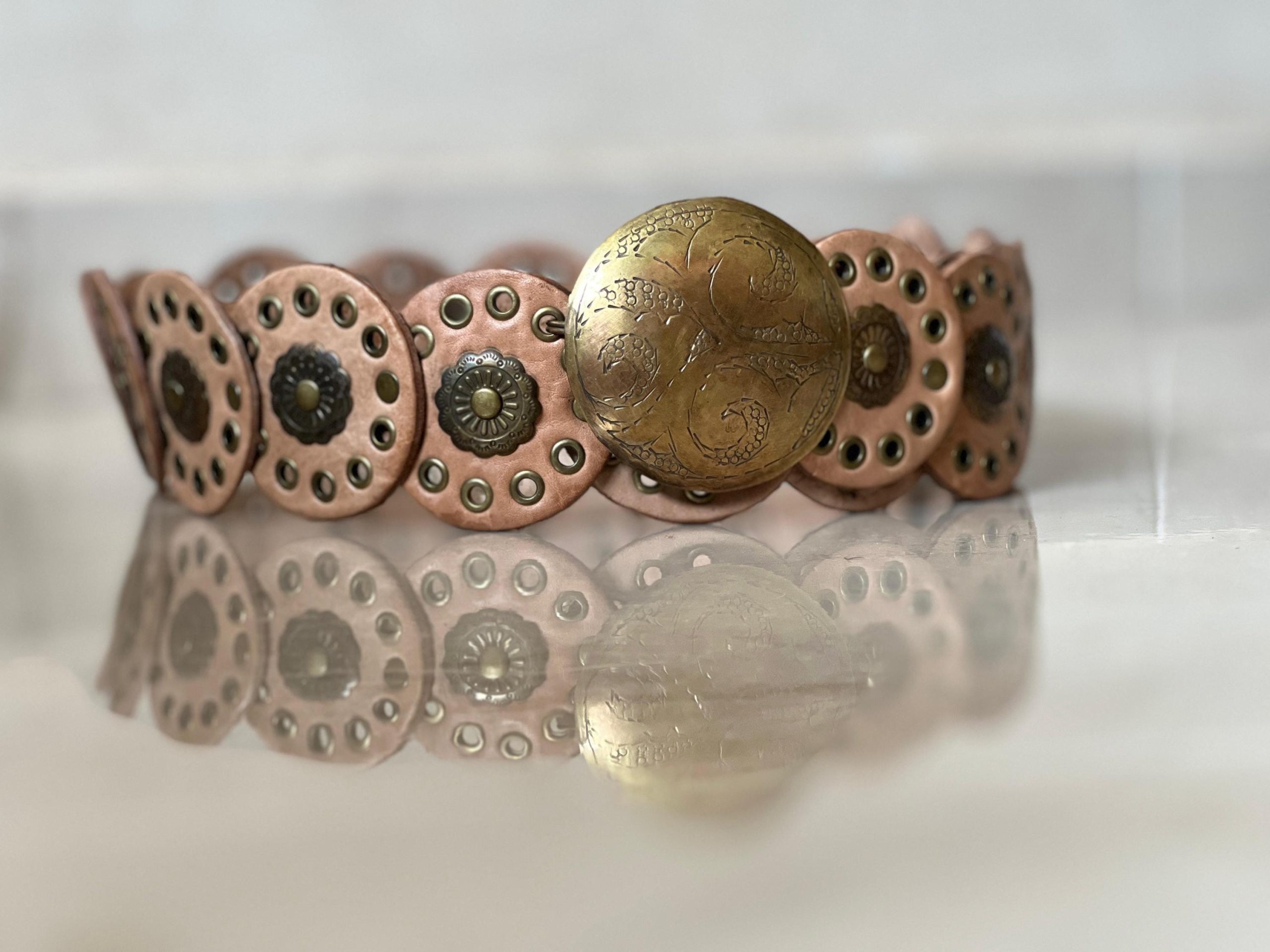 Leather Concho Belt 107 Cm (42.1 In) – Vintage Medieval Waist Belt Gift For Women