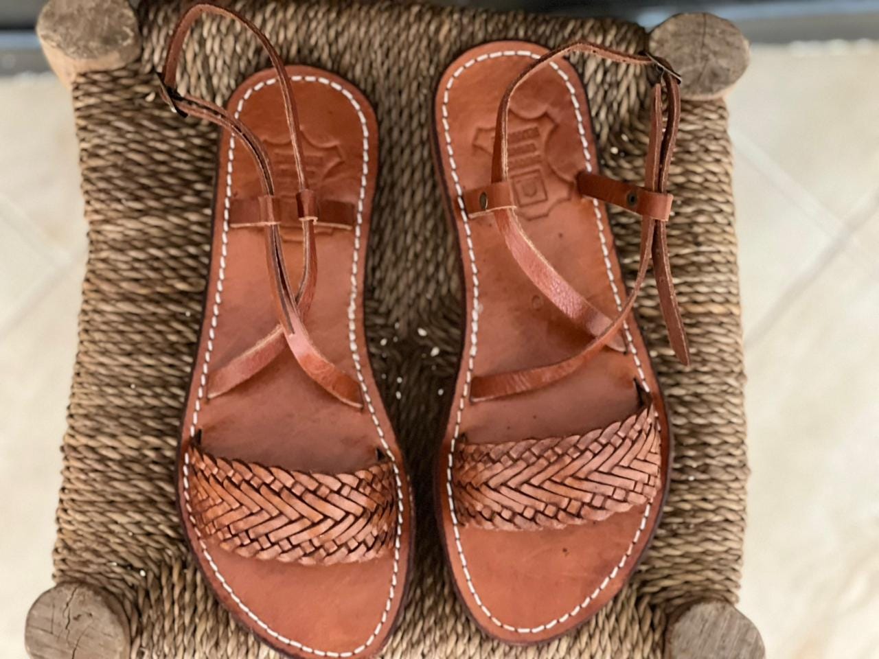 Handmade Moroccan Leather Sandals Women – Brown Flat Strappy Toe Loop Shoes